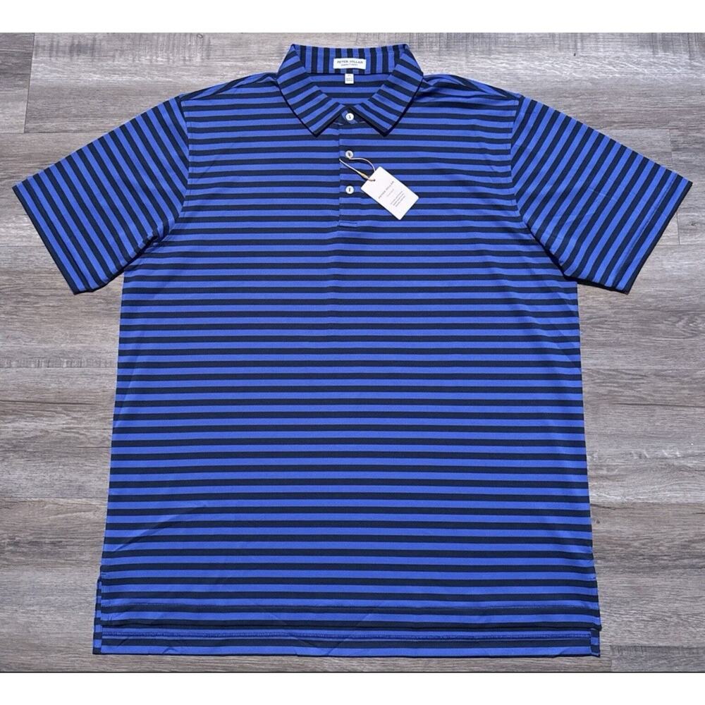 NEW Peter Millar Summer Comfort Men's Size M Navy Striped Mesh Golf Polo Shirt